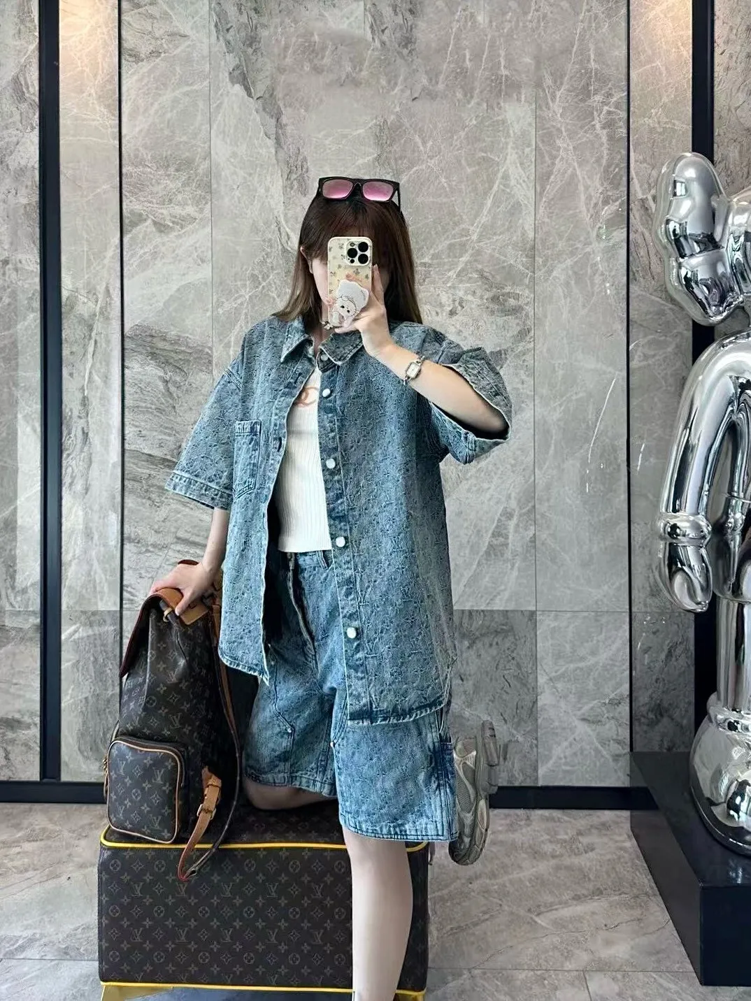 Louis Vuitton/Louis Vuitton 25ss all-over old flower jacquard suit denim shorts
